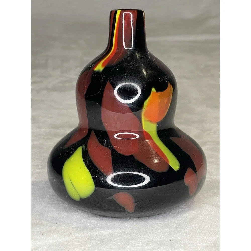 Vintage Murano Style Tutti Frutti Art Glass Vase Double Gourd Shape Hand Blown